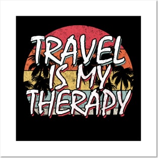 Travel Is my Therapy Distressed Palm Tree Sunset Posters and Art